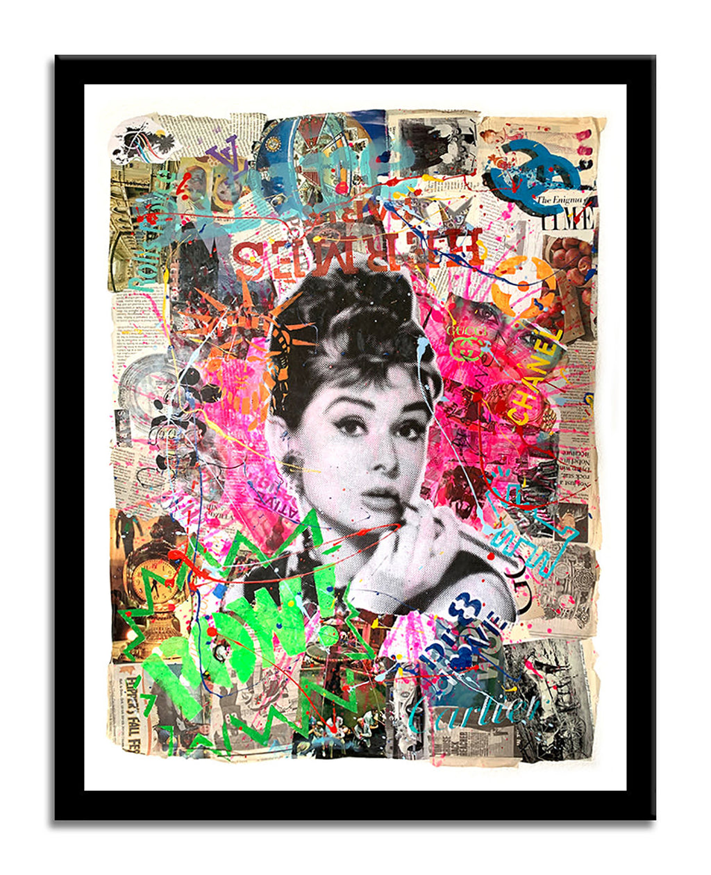 Audrey Time- Original Collage Painting on Paper