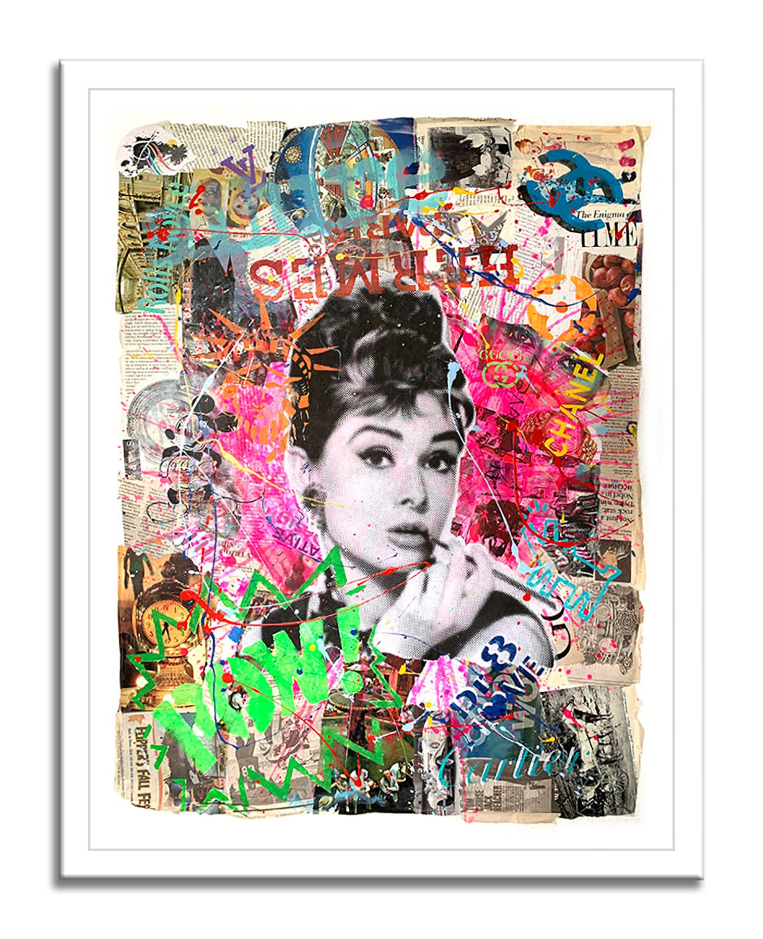 Audrey Time- Original Collage Painting on Paper