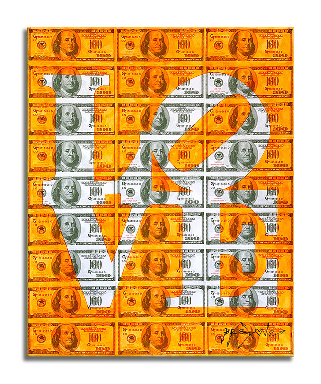 Love Neon - Orange - Original Collage Painting on Paper
