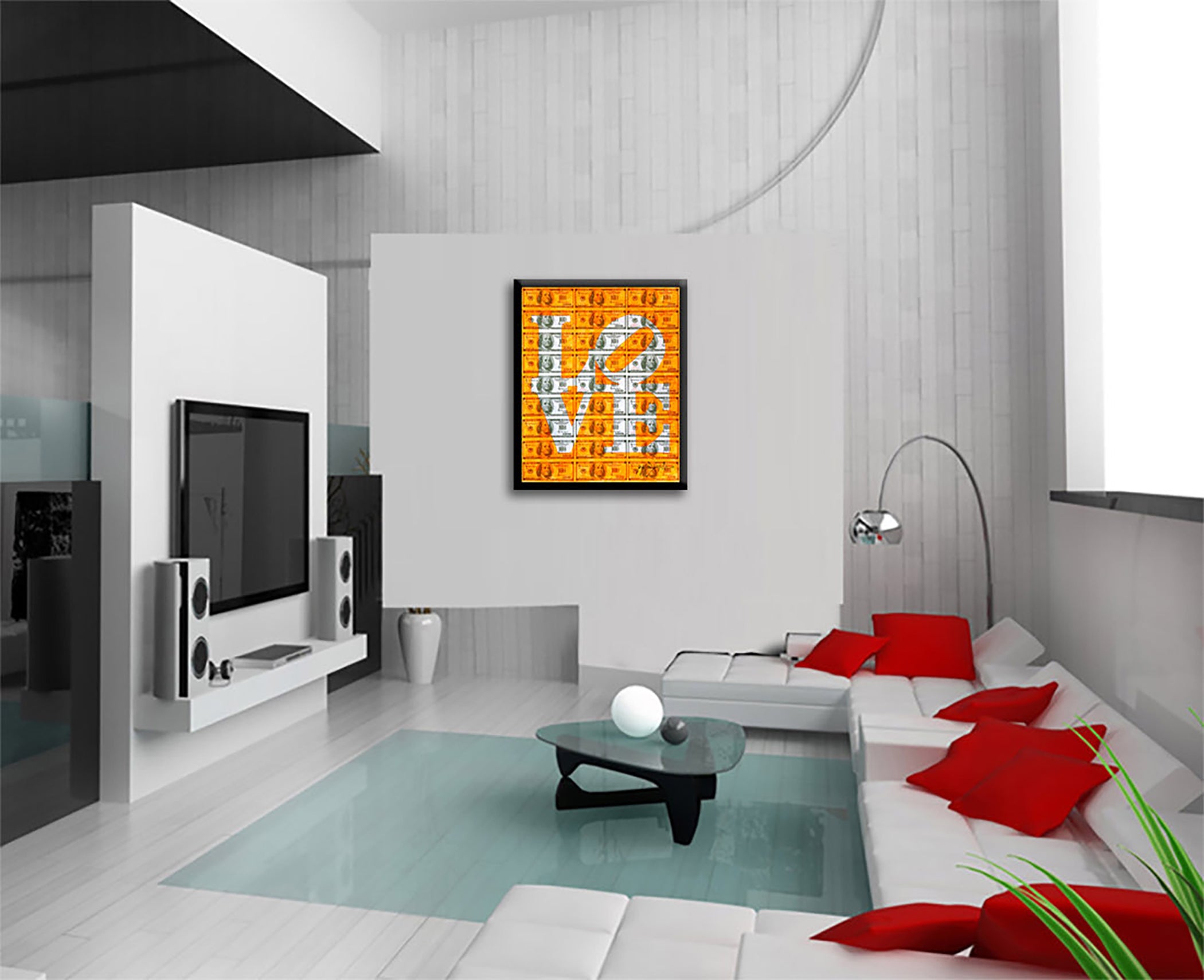 Love Neon - Orange - Original Collage Painting on Paper