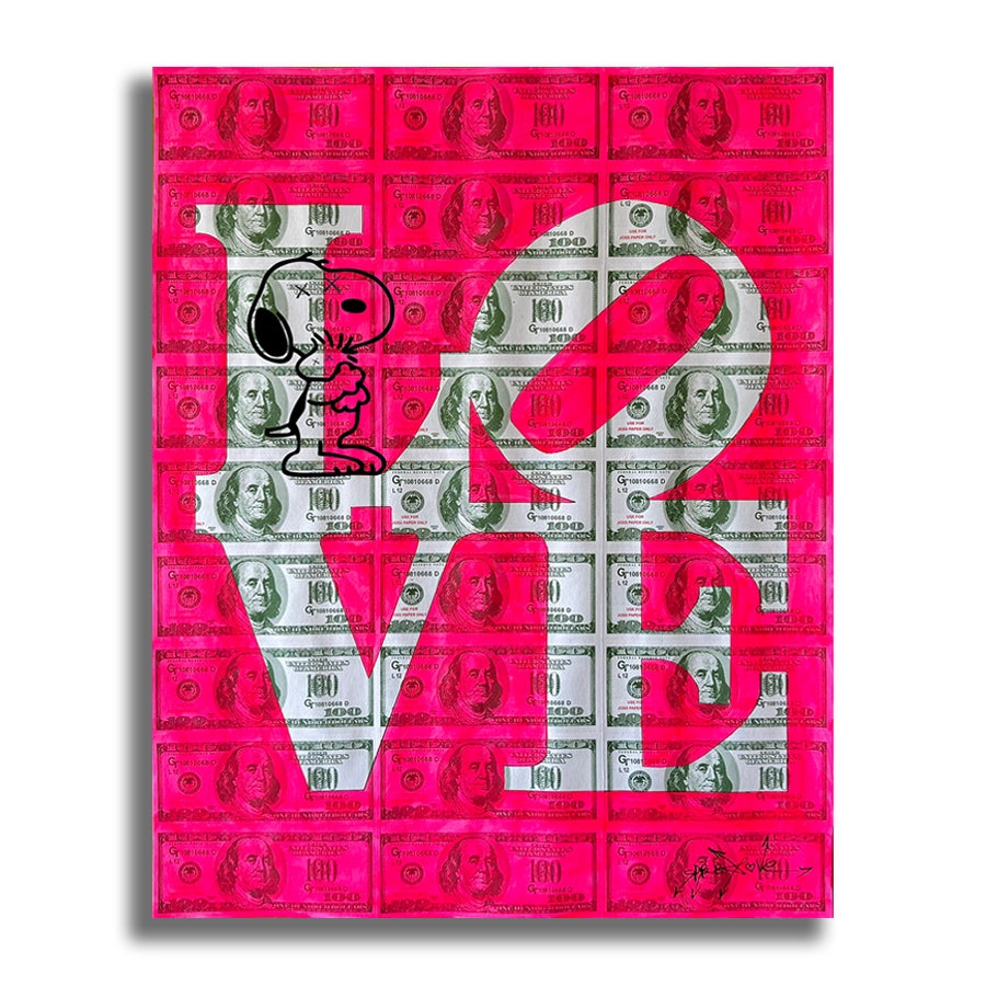 Love Dollar Snoopy - Original Collage Painting on Paper Main image
