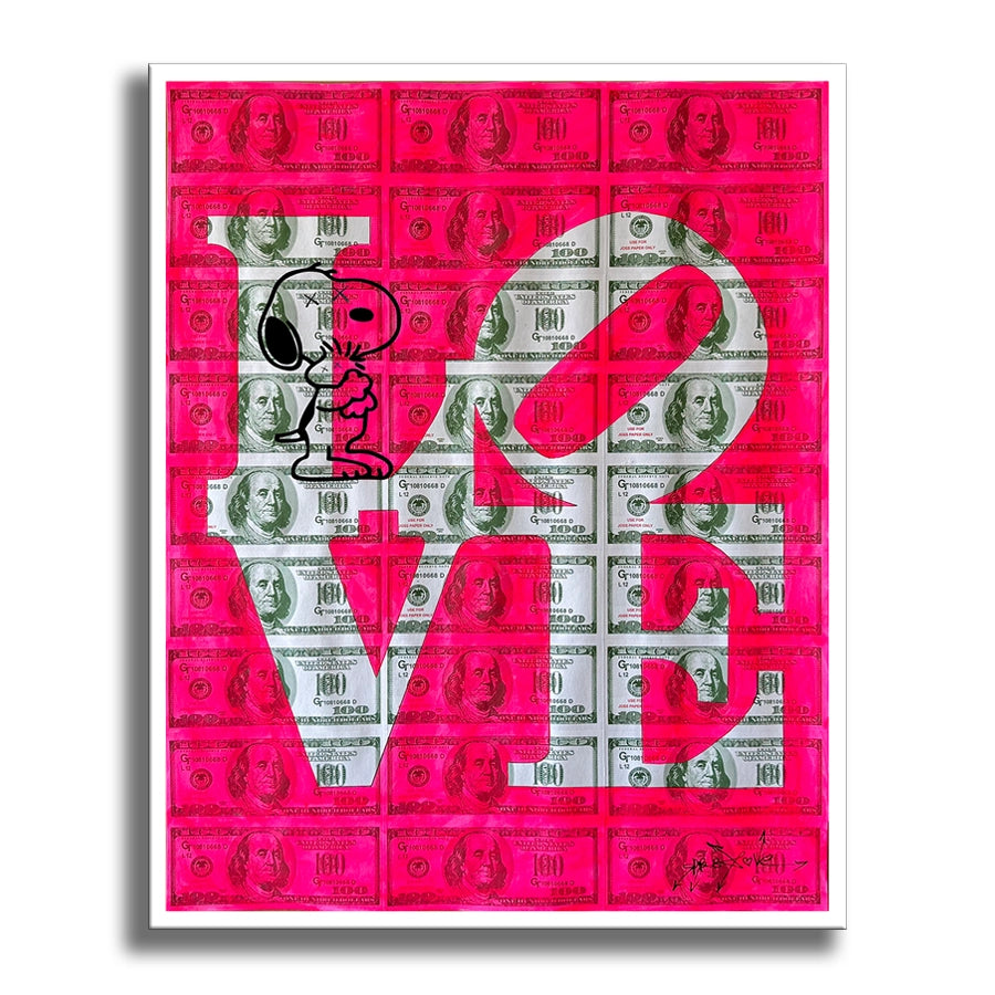 Love Dollar Snoopy - Original Collage Painting on Paper