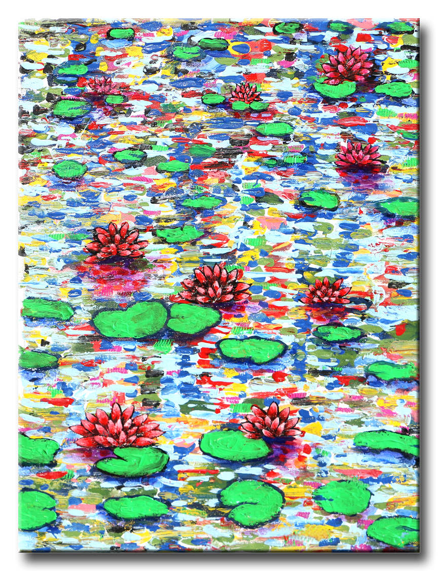 Red Water Lilies – Original Painting on canvas