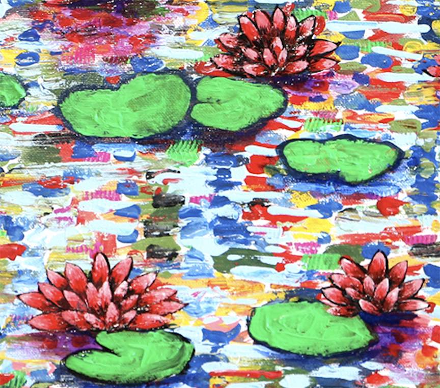 Red Water Lilies – Original Painting on canvas
