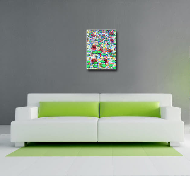 Red Water Lilies – Original Painting on canvas