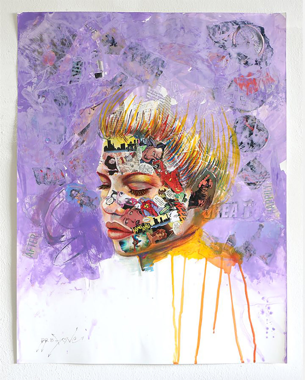 Ring Ring - Original Collage Painting on Paper