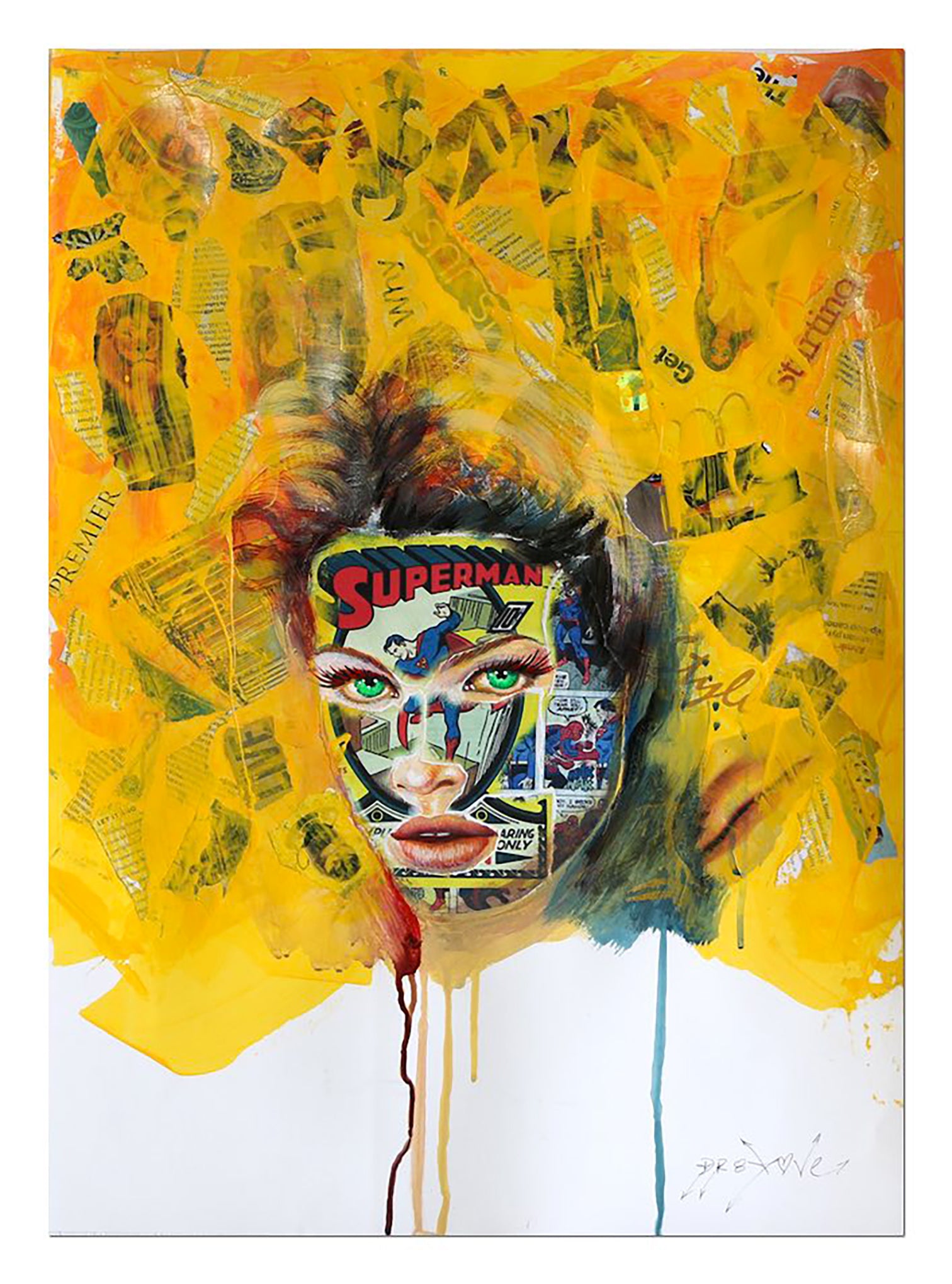 Superman - Original Collage Painting on Paper
