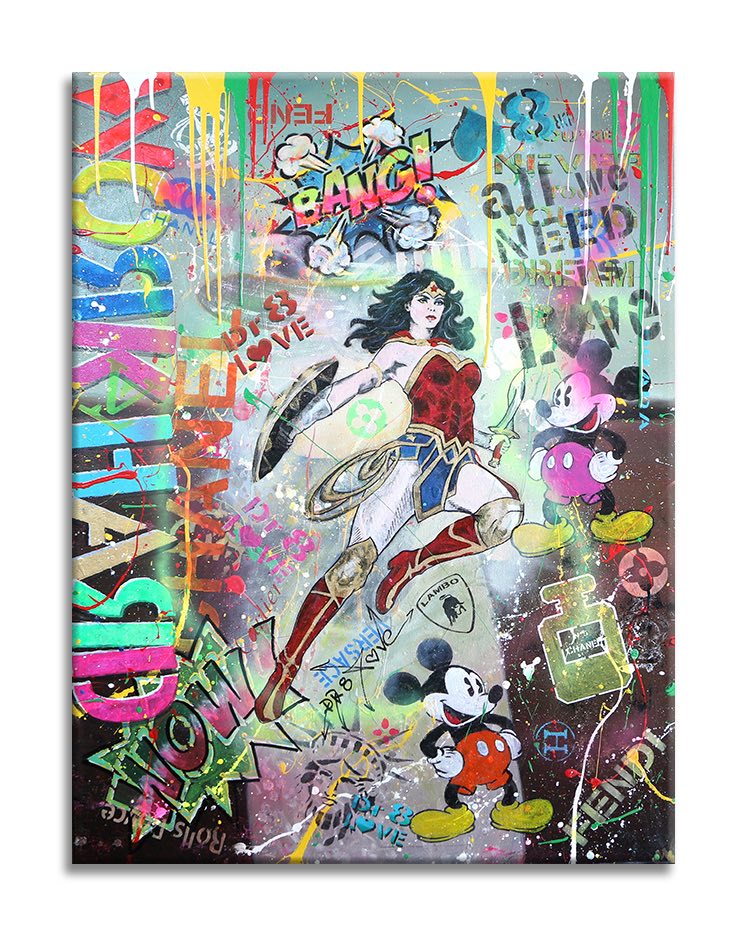 Wonder Woman Work Hard - Original Painting on Canvas