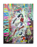 Wonder Woman Work Hard - Original Painting on Canvas
