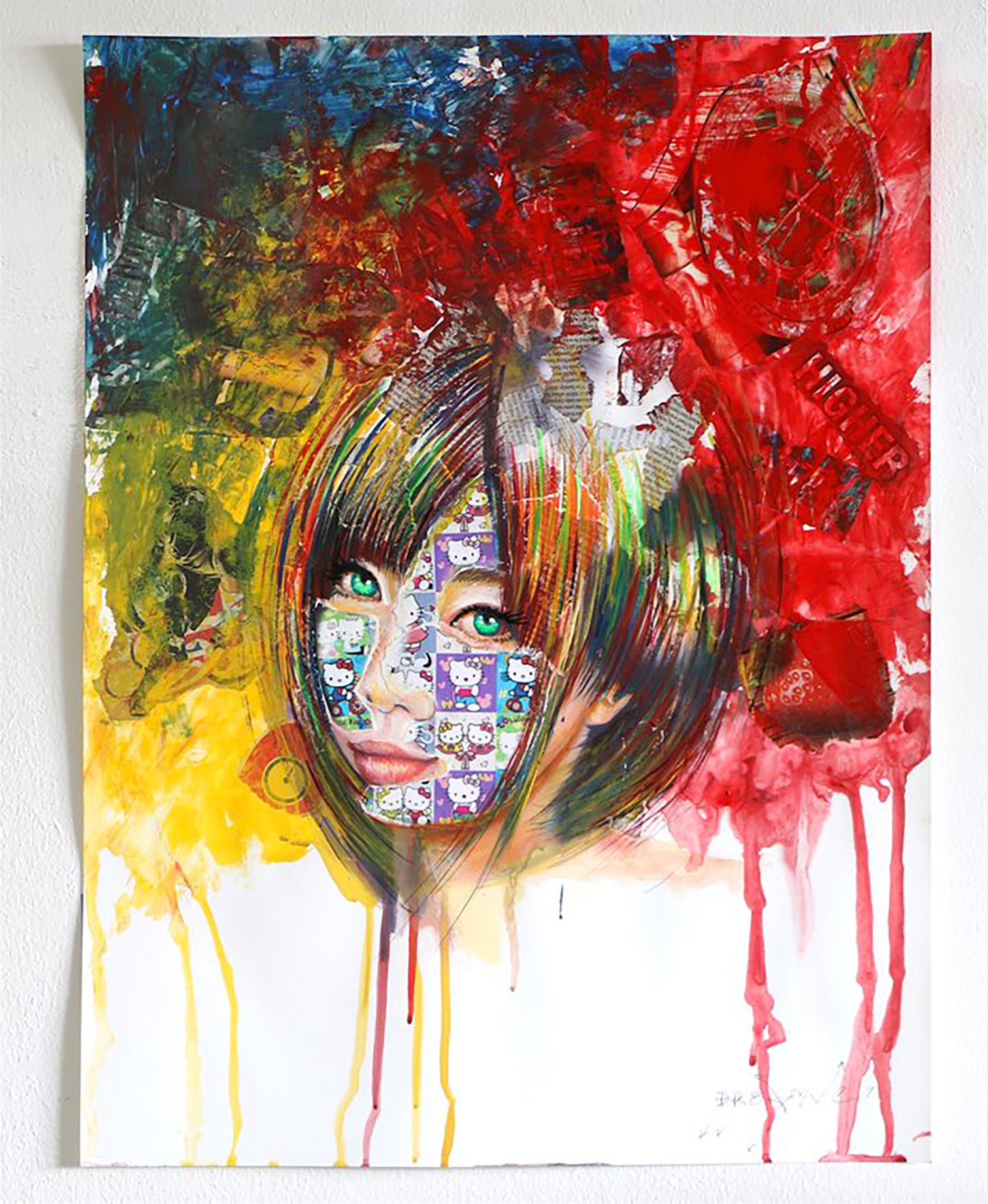 Hello Kitty - Original Collage Painting on Paper