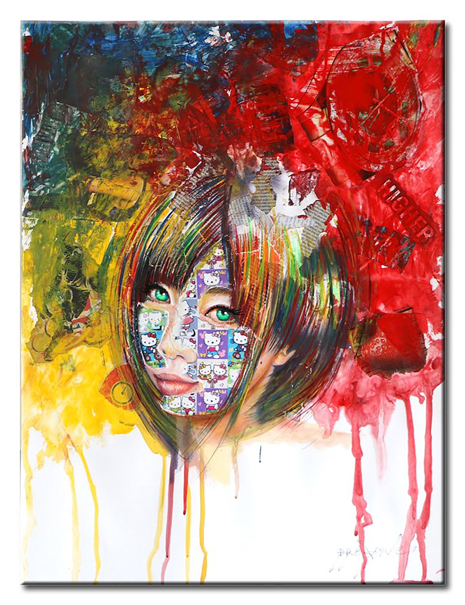 Hello Kitty - Original Collage Painting on Paper Main image