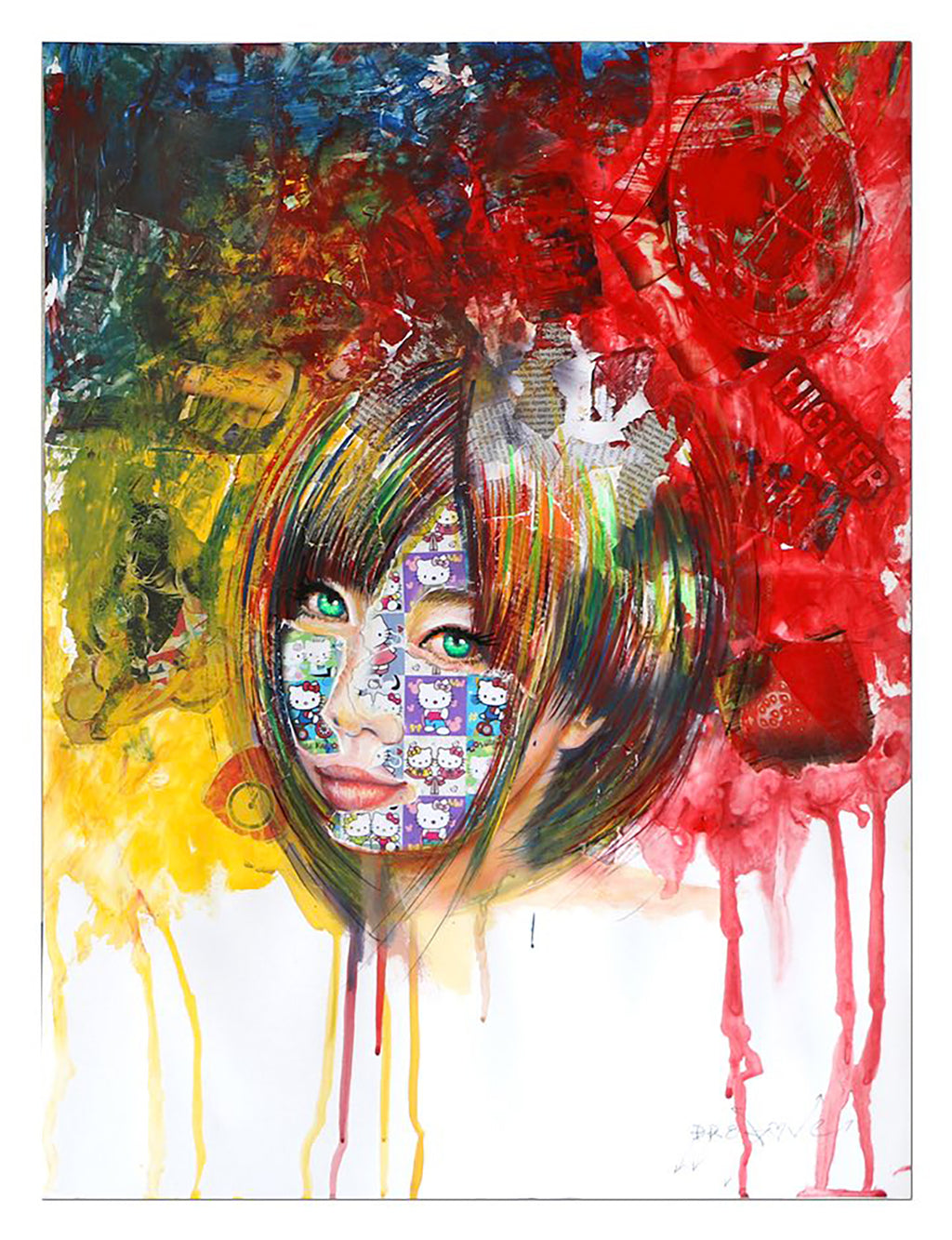 Hello Kitty - Original Collage Painting on Paper