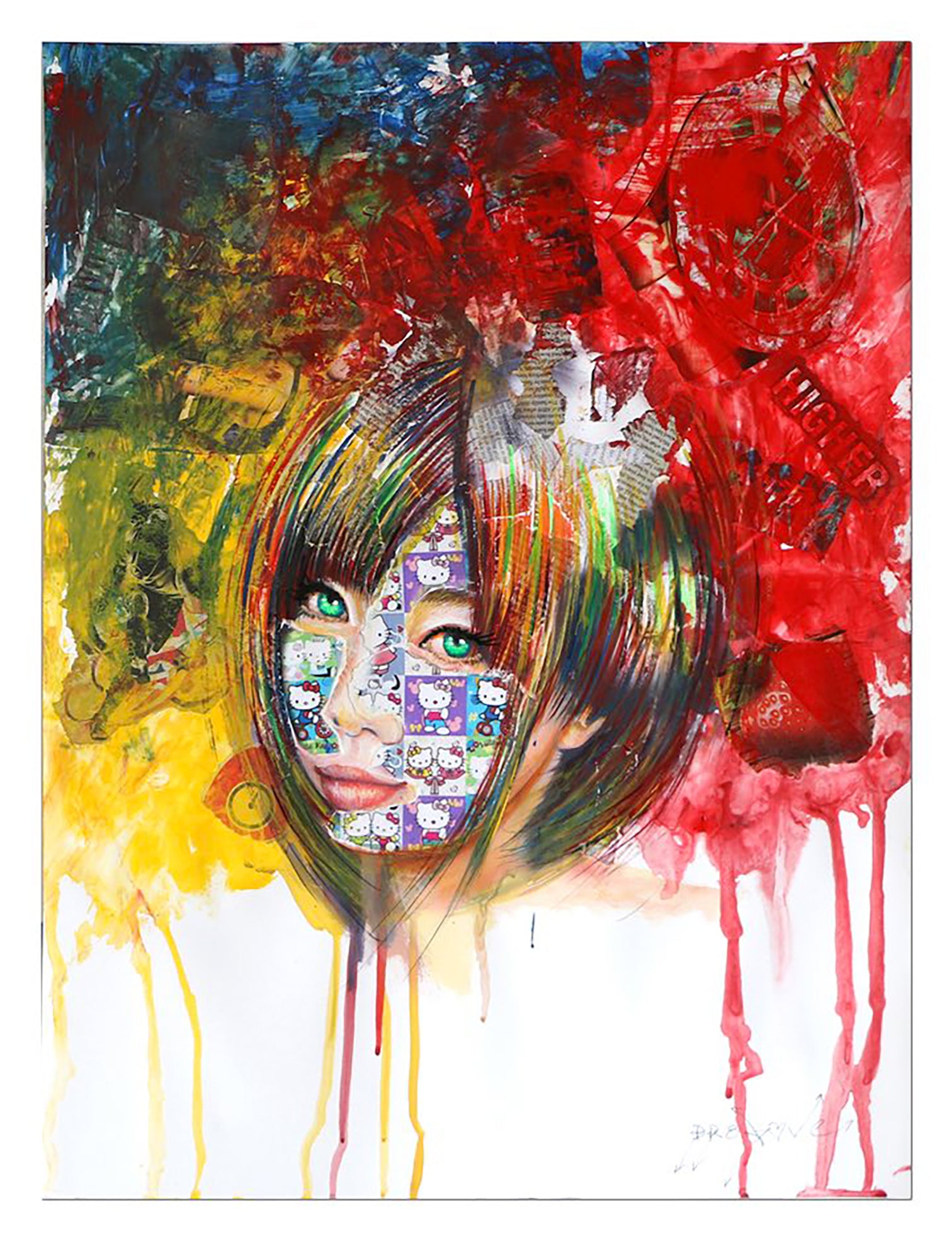 Hello Kitty - Original Collage Painting on Paper
